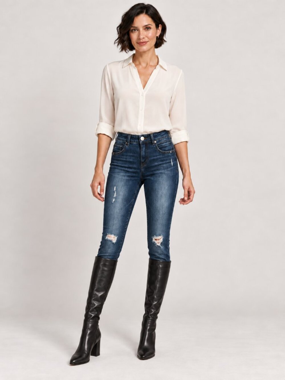 Democracy Ab Tech Dark Wash Distressed Skinny Jeans